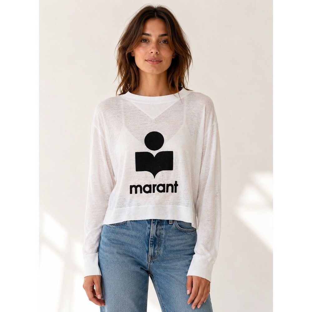 Isabel Marant Etoile Kilson Sweatshirt Long Sleeve Linen T-shirt in White M